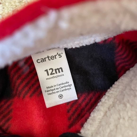 Carter’s Buffalo Plaid Red & Black Check Fleece Outfit, 12mo - Picture 2 of 3